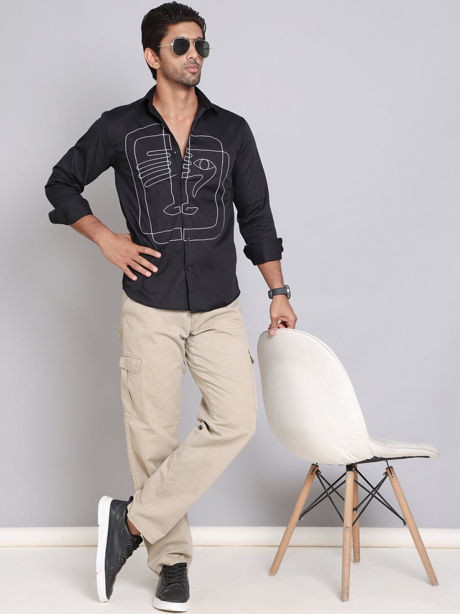 Embroidered Cotton Casual Shirt For Men - SF_9002Black_S