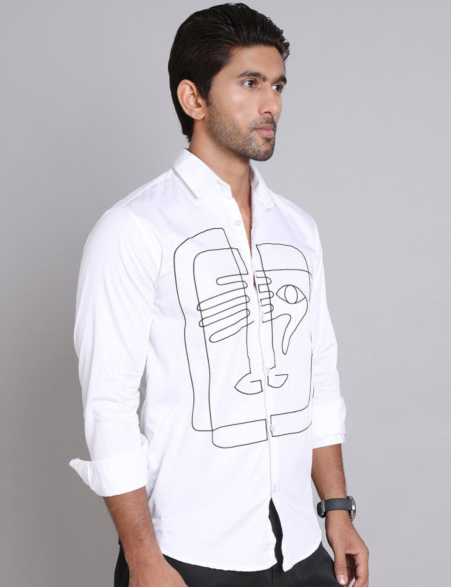 Embroidered Cotton Casual Shirt For Men - SF_9002White_S
