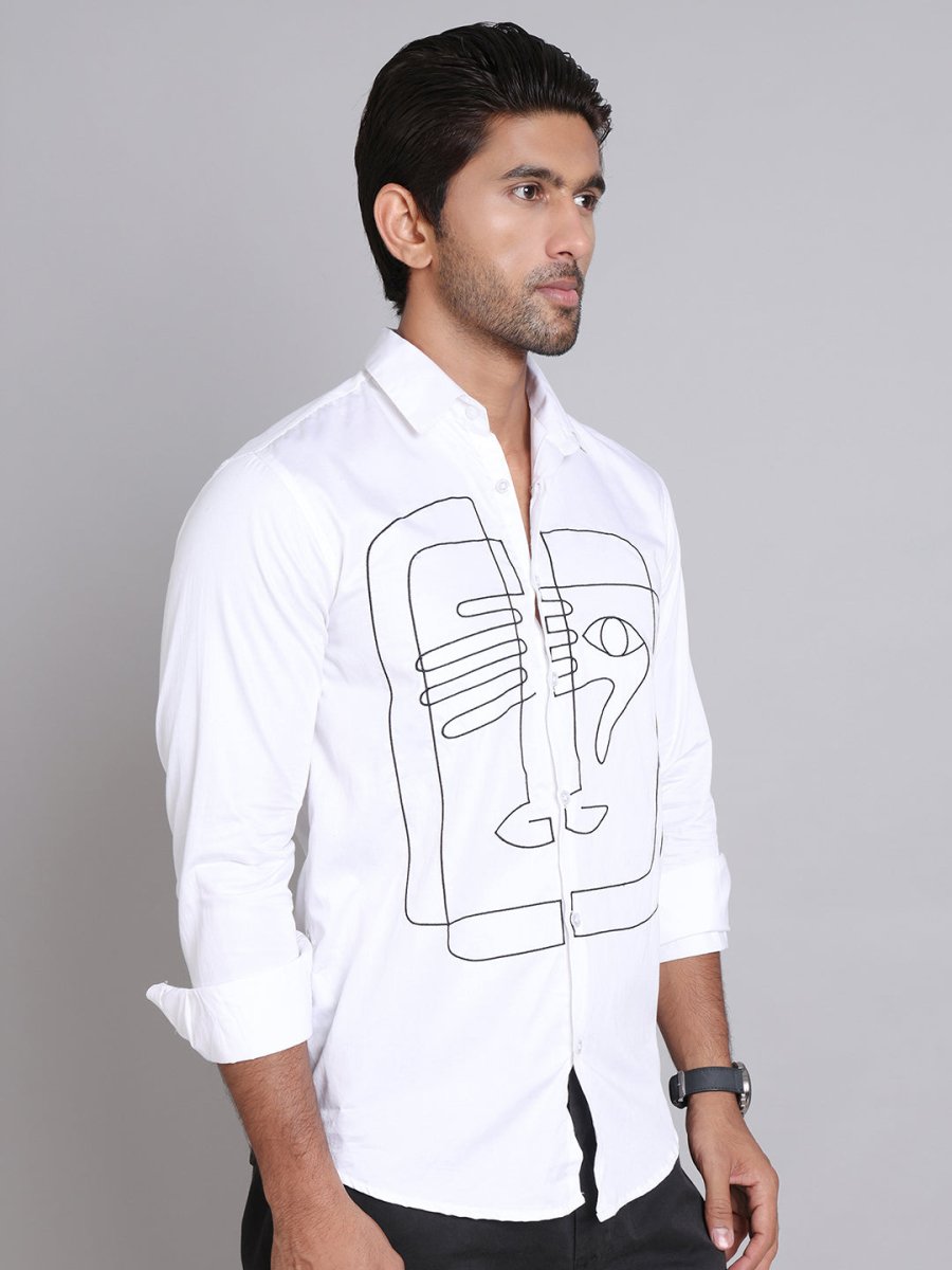 Embroidered Cotton Casual Shirt For Men - SF_9002White_S