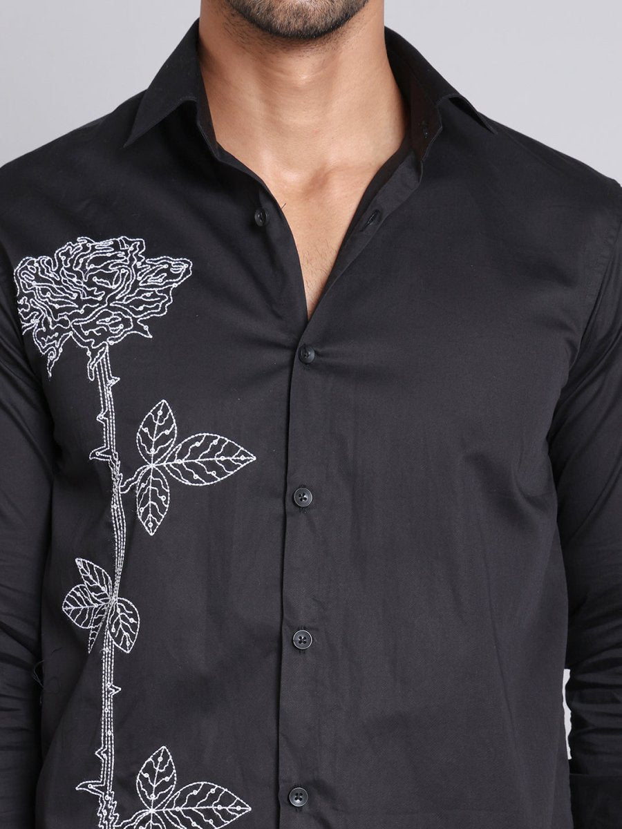Embroidered Cotton Casual Shirt For Men - SF_9001Black_S