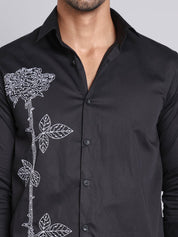 Embroidered Cotton Casual Shirt For Men - SF_9001Black_S
