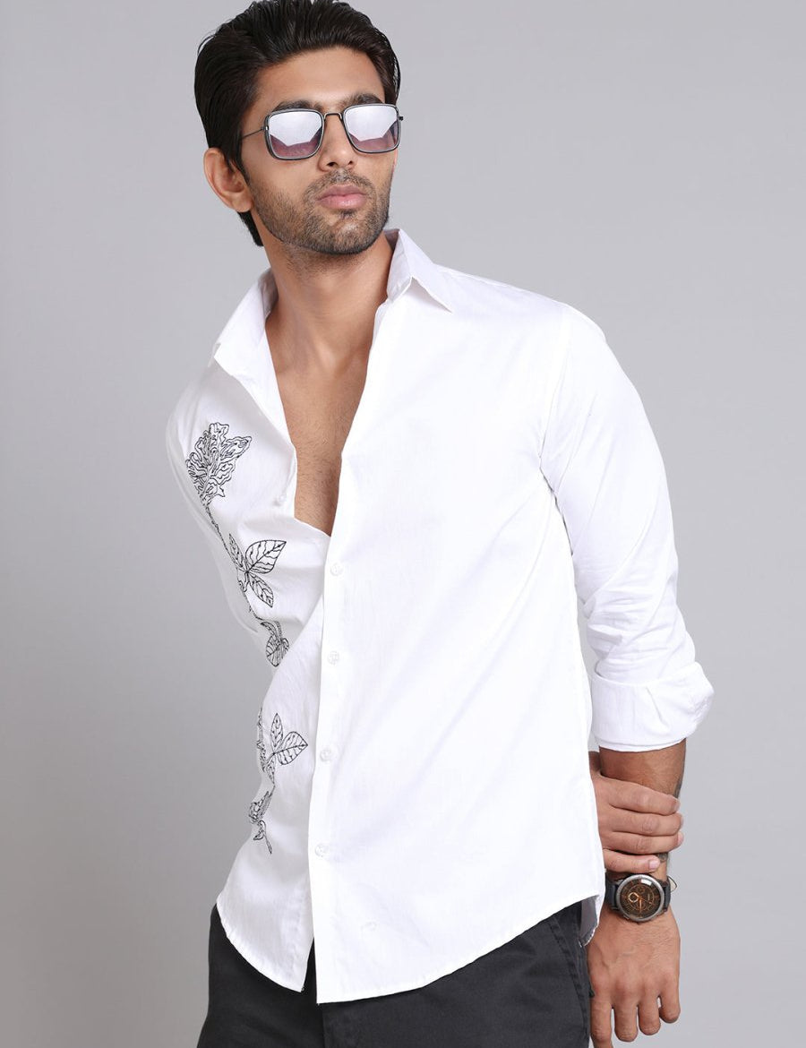 Embroidered Cotton Casual Shirt For Men - SF_9001White_S