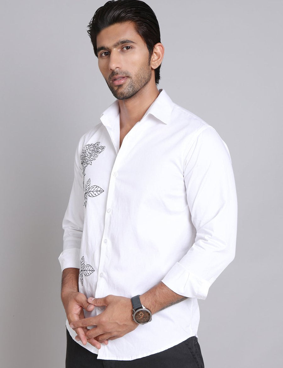 Embroidered Cotton Casual Shirt For Men - SF_9001White_S