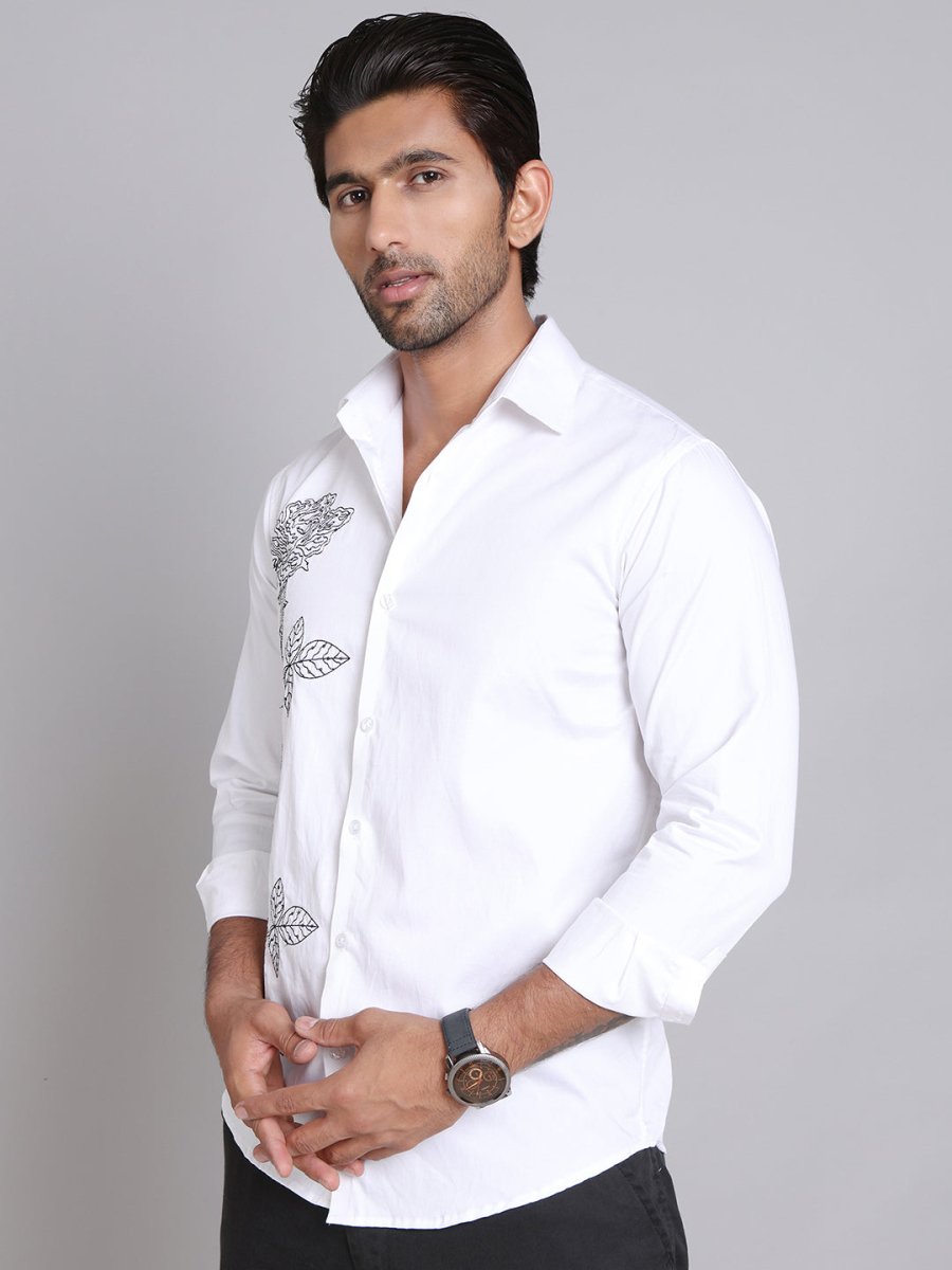 Embroidered Cotton Casual Shirt For Men - SF_9001White_S