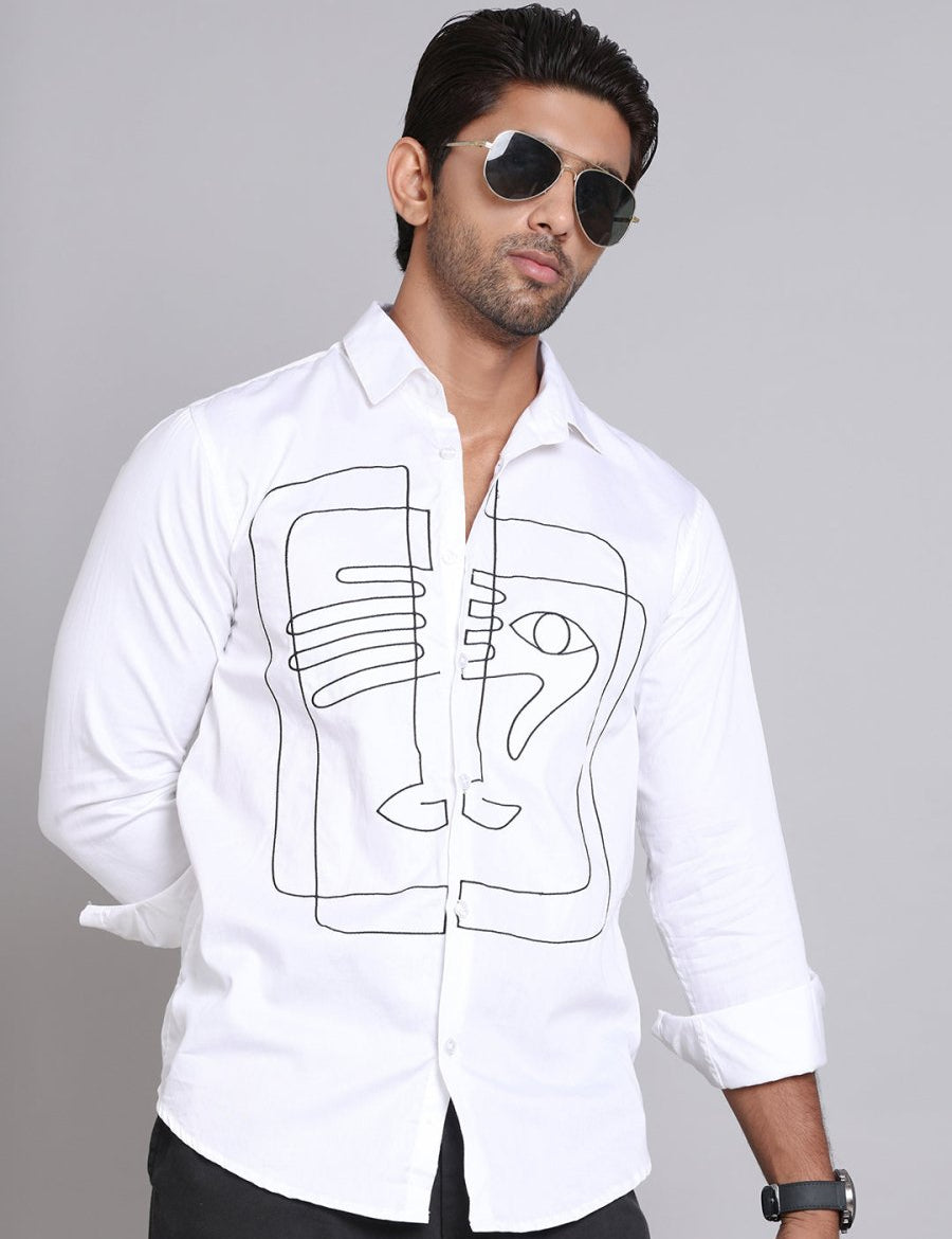 Embroidered Cotton Casual Shirt For Men - SF_9002White_S