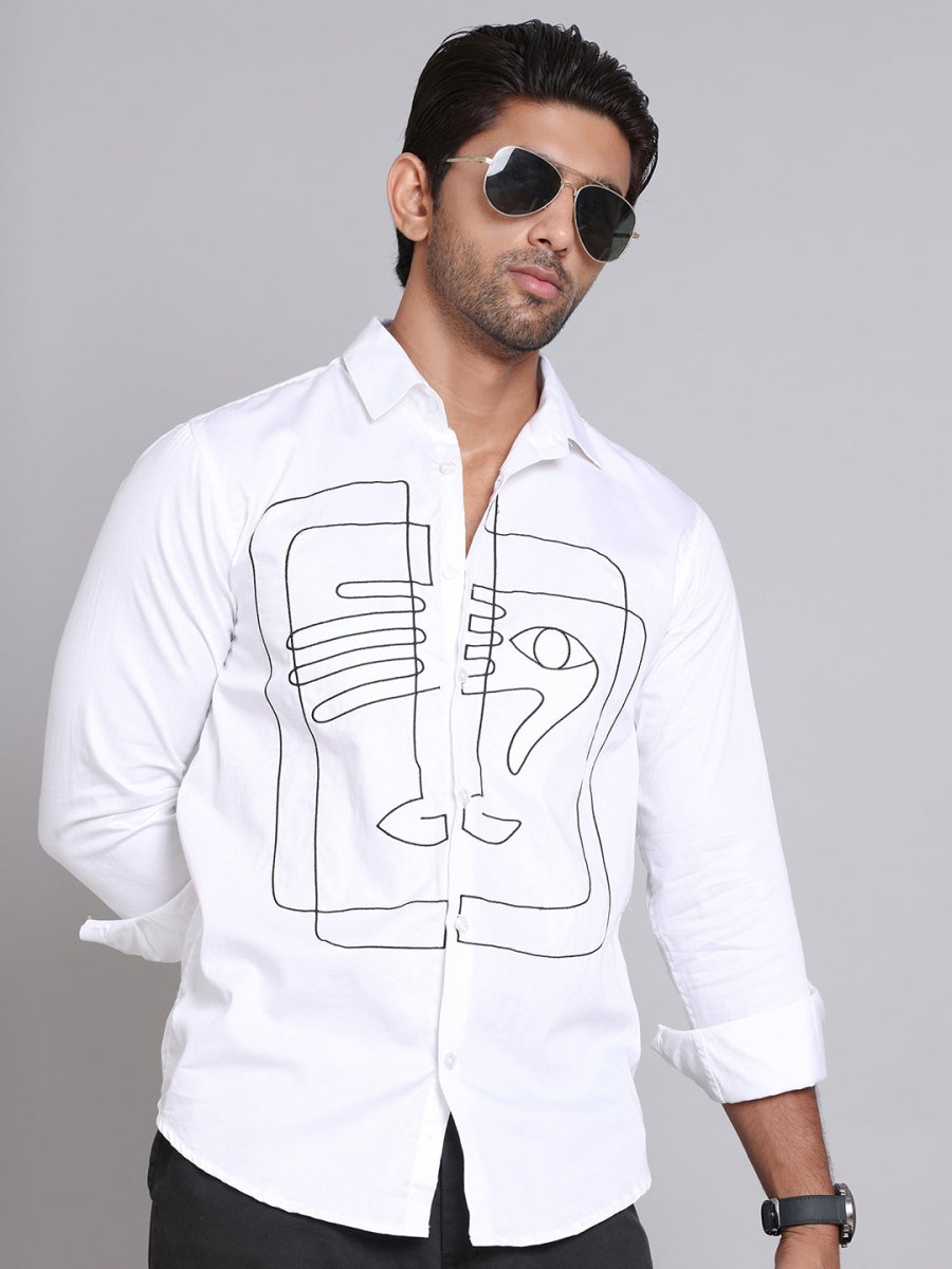 Embroidered Cotton Casual Shirt For Men - SF_9002White_S