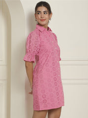 Embroidered Cotton Dress for Women - JND_2021Pink_XS