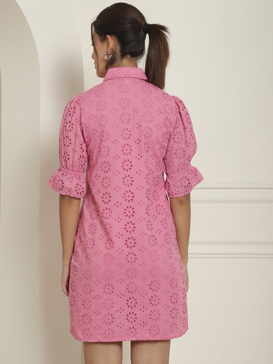 Embroidered Cotton Dress for Women - JND_2021Pink_XS