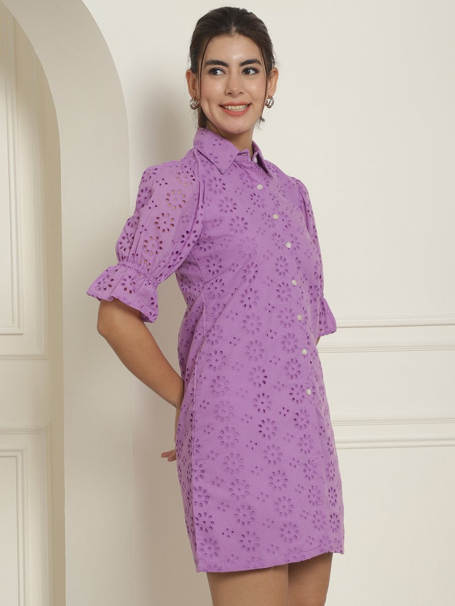 Embroidered Cotton Dress for Women - JND_2021Purple_XS