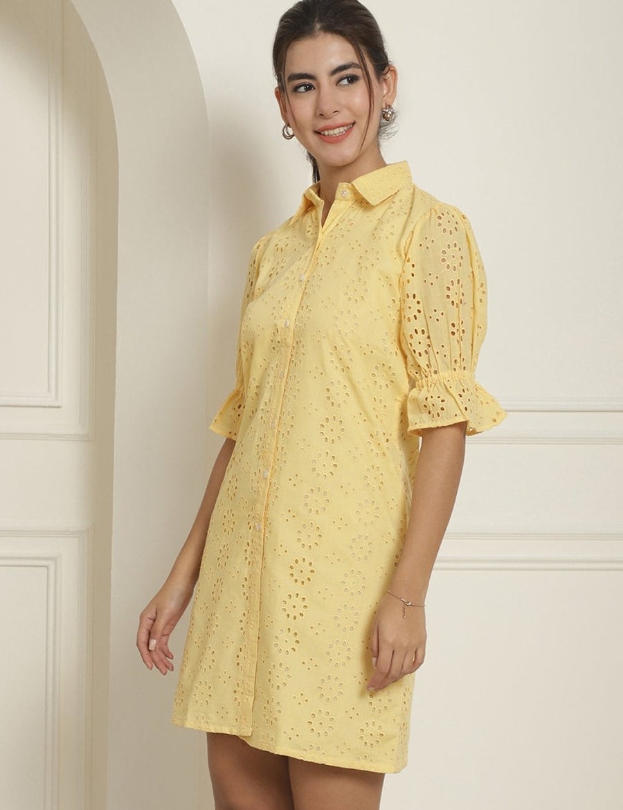 Embroidered Cotton Dress for Women - JND_2021Yellow_XS