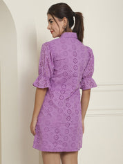 Embroidered Cotton Dress for Women - JND_2021Purple_XS