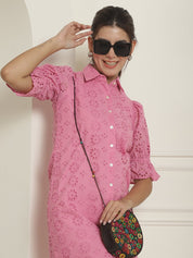 Embroidered Cotton Dress for Women - JND_2021Pink_XS