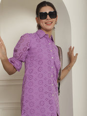 Embroidered Cotton Dress for Women - JND_2021Purple_XS