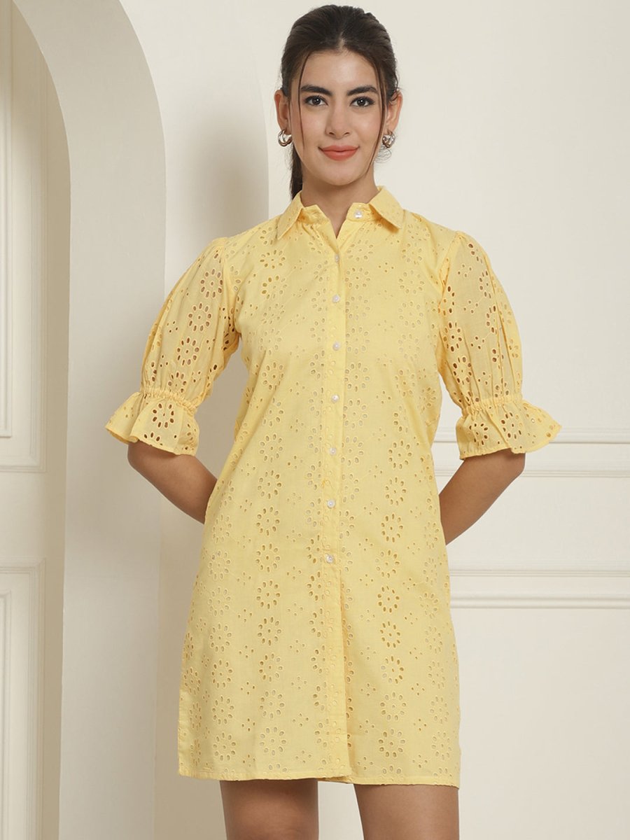 Embroidered Cotton Dress for Women - JND_2021Yellow_XS