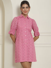 Embroidered Cotton Dress for Women - JND_2021Pink_XS