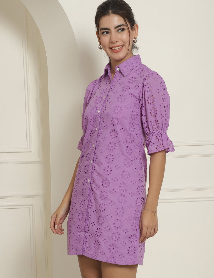 Embroidered Cotton Dress for Women - JND_2021Purple_XS