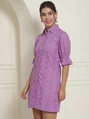 Embroidered Cotton Dress for Women - JND_2021Purple_XS