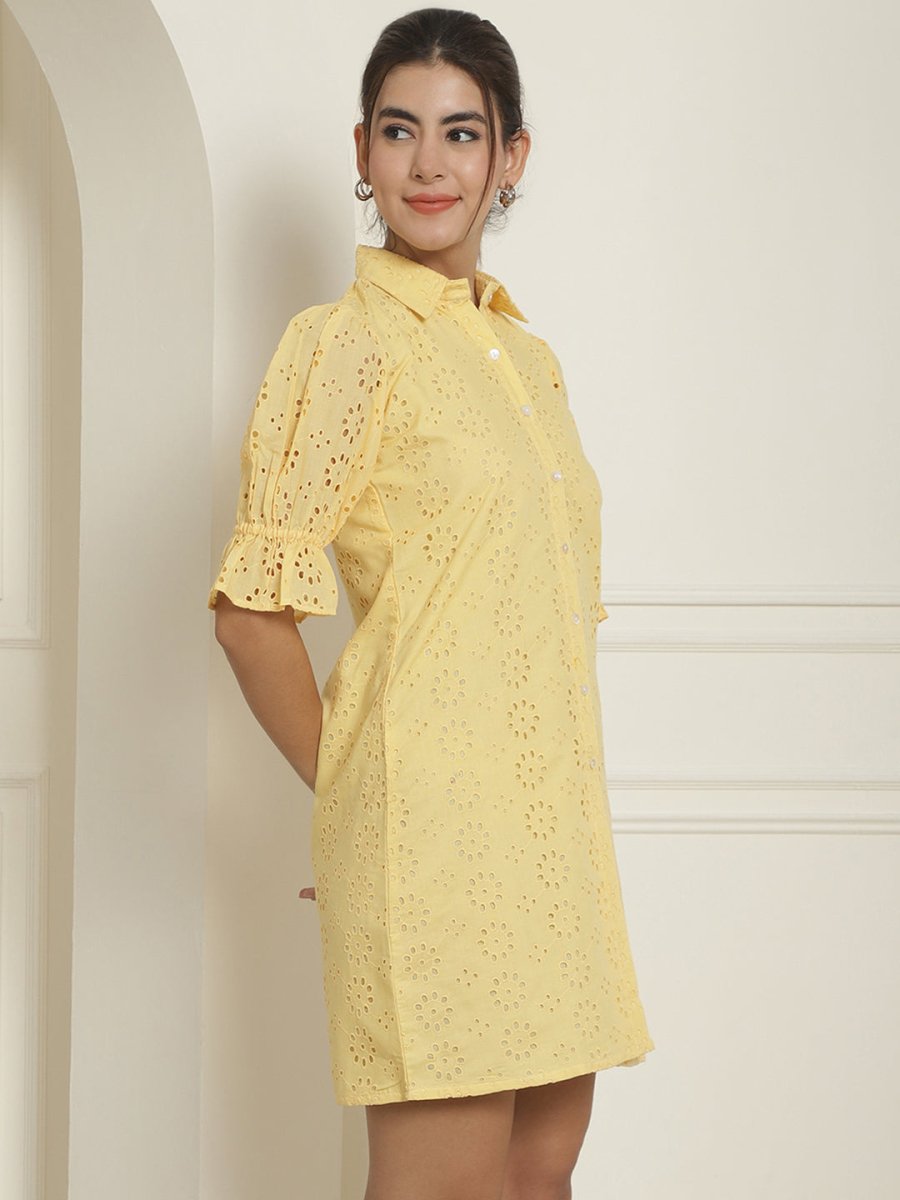 Embroidered Cotton Dress for Women - JND_2021Yellow_XS