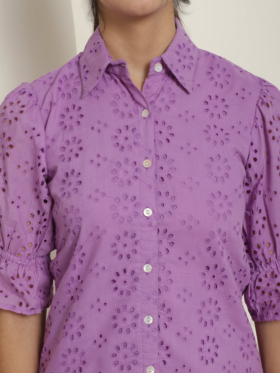 Embroidered Cotton Dress for Women - JND_2021Purple_XS
