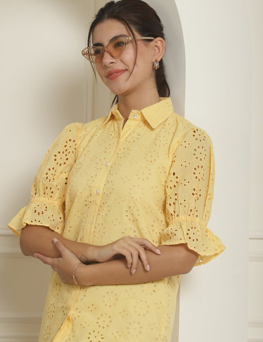 Embroidered Cotton Dress for Women - JND_2021Yellow_XS