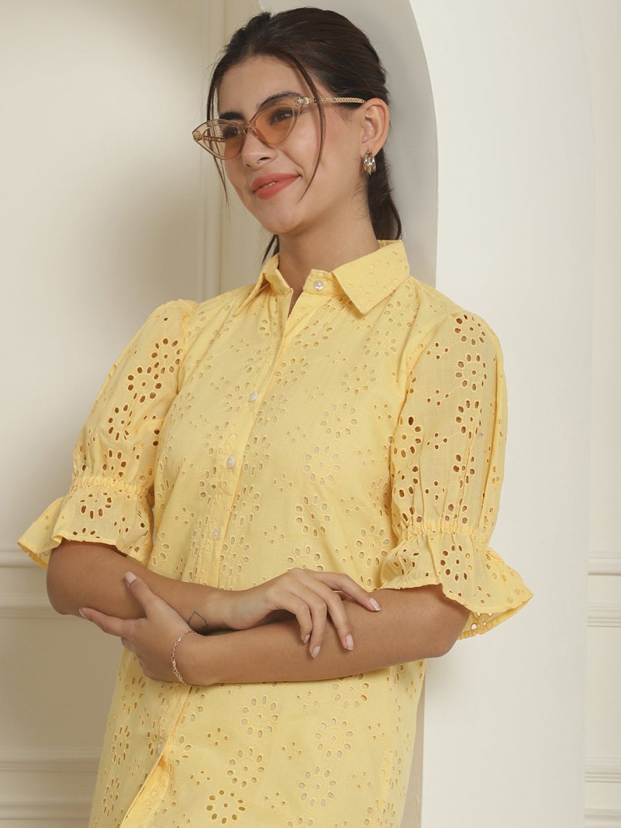 Embroidered Cotton Dress for Women - JND_2021Yellow_XS