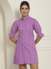 Embroidered Cotton Dress for Women - JND_2021Purple_XS