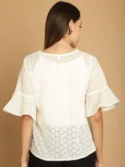 Embroidered Cotton V-Neck Top for Women - JNT_2020White_XS