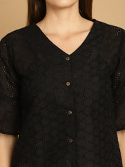 Embroidered Cotton V-Neck Top for Women - JNT_2020Black_XS
