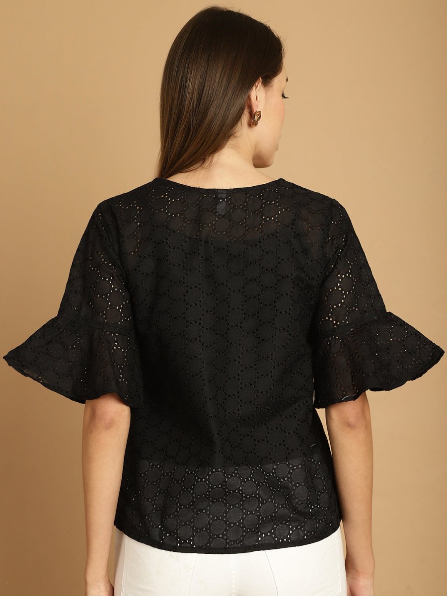 Embroidered Cotton V-Neck Top for Women - JNT_2020Black_XS