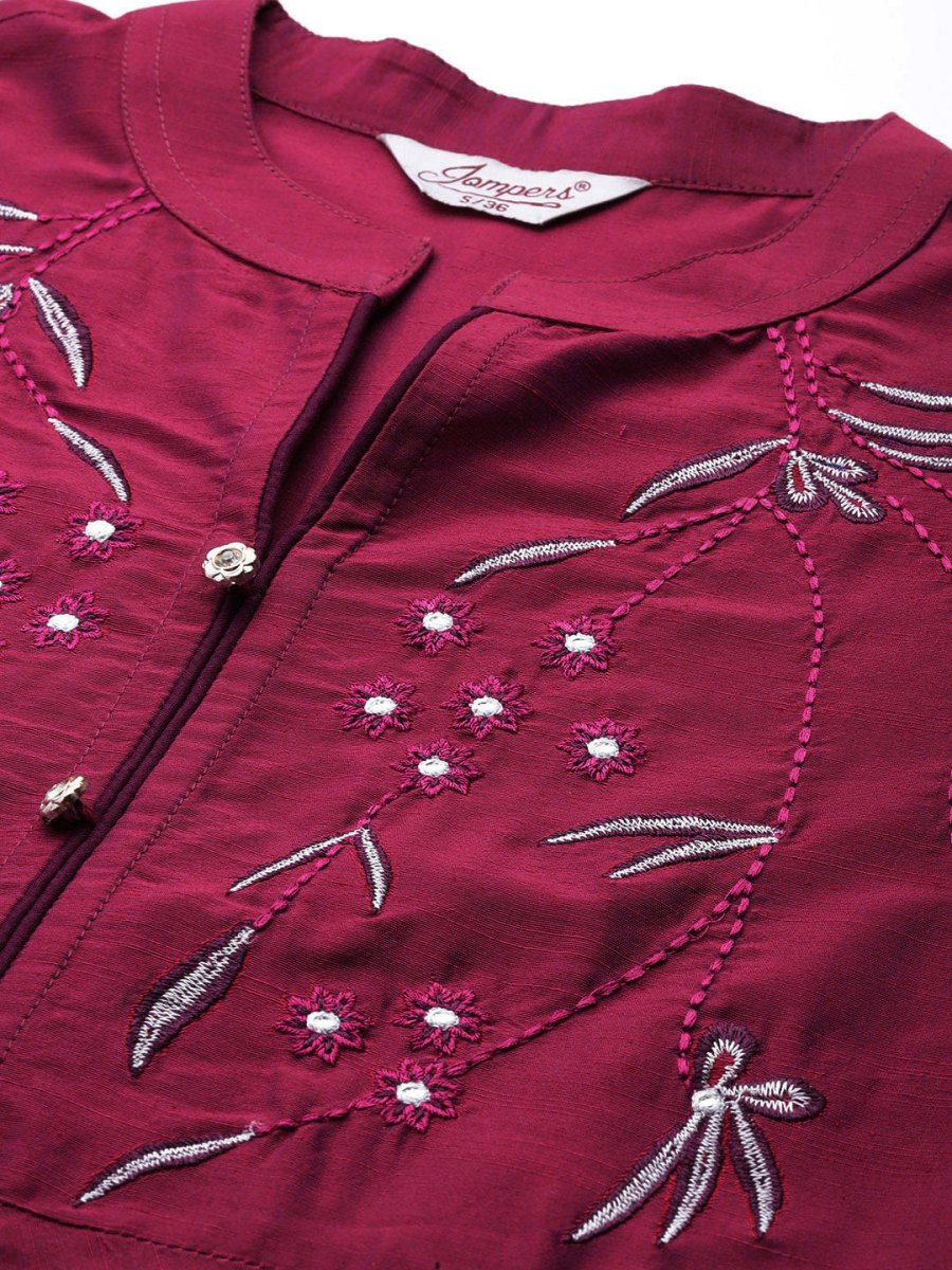 Embroidered Cotton Women Silk Flared kurta,pant with dupatta set - JOKS_D8P_1517_Pink_S
