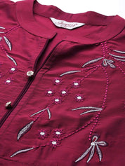 Embroidered Cotton Women Silk Flared kurta,pant with dupatta set - JOKS_D8P_1517_Pink_S
