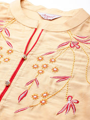 Embroidered Cotton Women Silk Flared kurta,pant with dupatta set - JOKS_D8R_1517_Golden_S