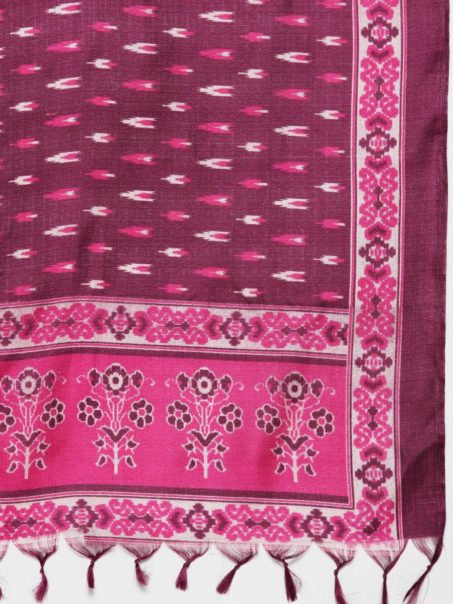 Embroidered Cotton Women Silk Flared kurta,pant with dupatta set - JOKS_D8P_1517_Pink_S
