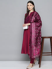 Embroidered Cotton Women Silk Flared kurta,pant with dupatta set - JOKS_D8P_1517_Pink_S
