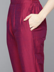 Embroidered Cotton Women Silk Flared kurta,pant with dupatta set - JOKS_D8P_1517_Pink_S