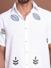 Embroidered Half Sleeve Cotton Blend Shirt - SF_9036White_S