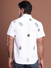 Embroidered Half Sleeve Cotton Blend Shirt - SF_9036White_S