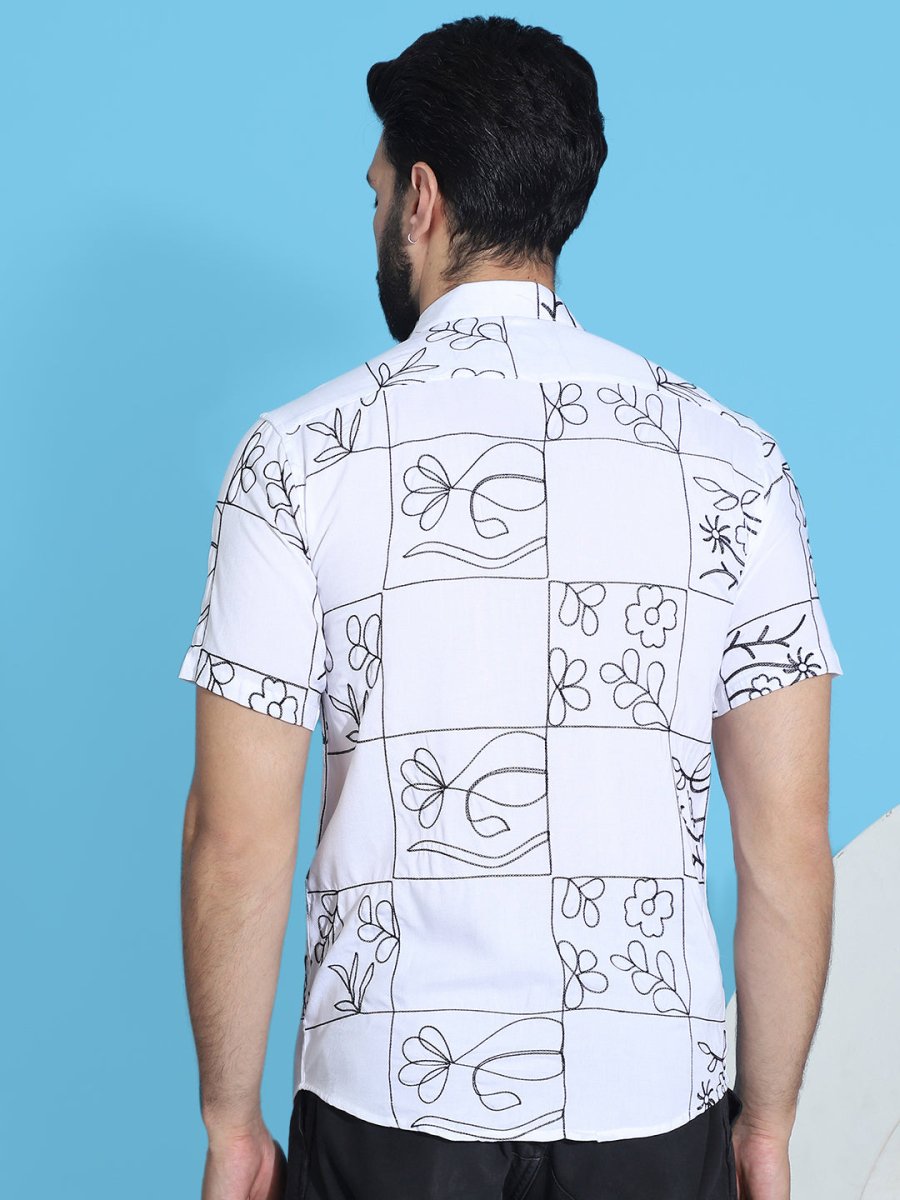 Embroidered Half Sleeve Cotton Shirt for Men - SF_948White_S