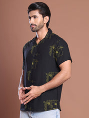 Embroidered Half Sleeve Cotton Shirt for Men - SF_9040Black_S
