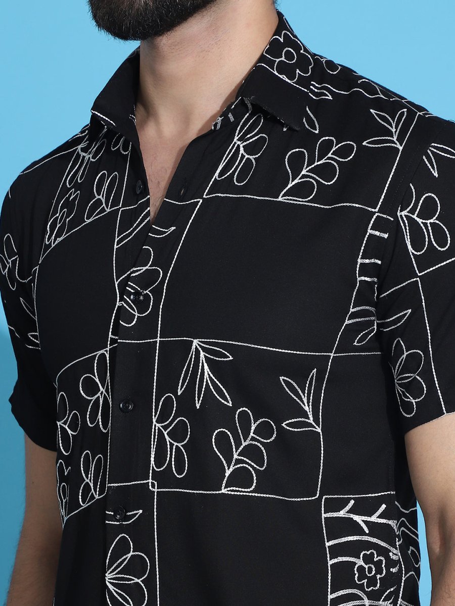 Embroidered Half Sleeve Cotton Shirt for Men - SF_948Black_S