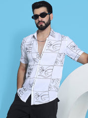 Embroidered Half Sleeve Cotton Shirt for Men - SF_948White_S