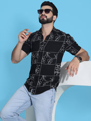 Embroidered Half Sleeve Cotton Shirt for Men - SF_948Black_S