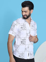 Embroidered Half Sleeve Cotton Shirt for Men - SF_948White_S