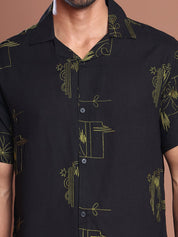 Embroidered Half Sleeve Cotton Shirt for Men - SF_9040Black_S