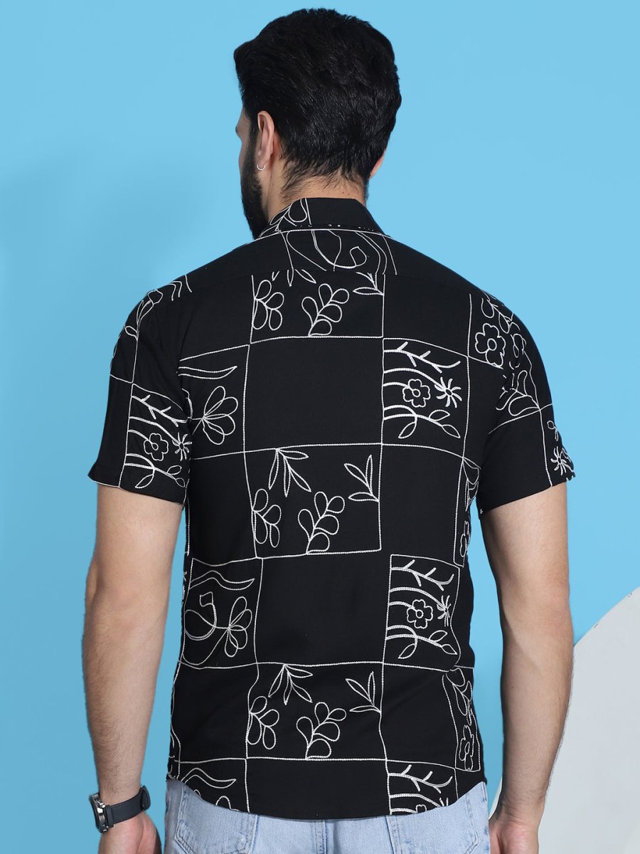 Embroidered Half Sleeve Cotton Shirt for Men - SF_948Black_S