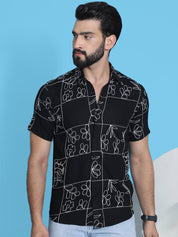 Embroidered Half Sleeve Cotton Shirt for Men - SF_948Black_S