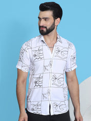 Embroidered Half Sleeve Cotton Shirt for Men - SF_948White_S