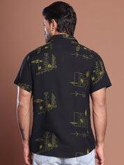 Embroidered Half Sleeve Cotton Shirt for Men - SF_9040Black_S