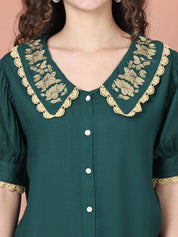 Embroidered Peter Pan Collar Top - JNT_2018Olive_XS