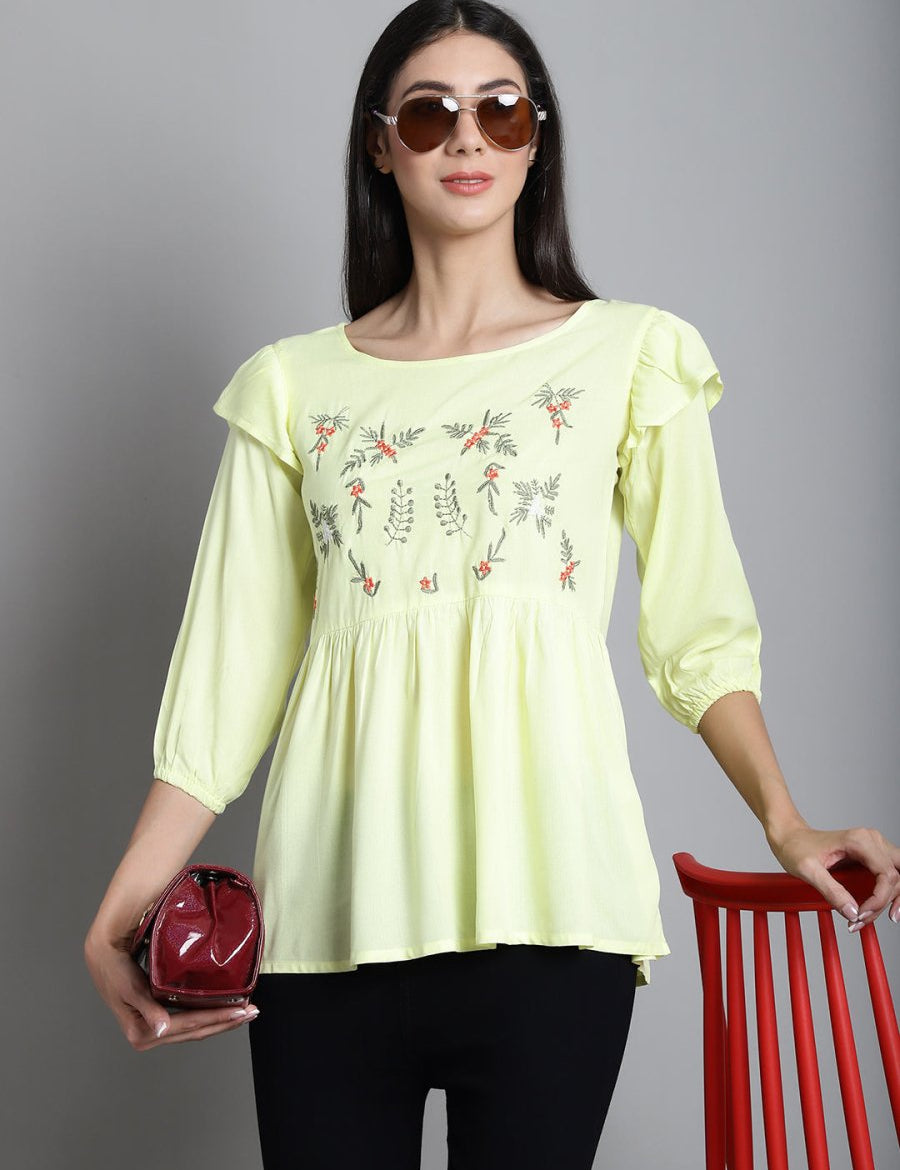 Embroidered Stylish Top - JNT_2019Lemon_XS
